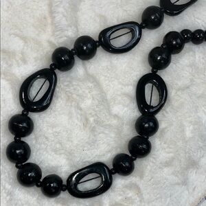 Chic Black Beaded Necklace with Oval Accents